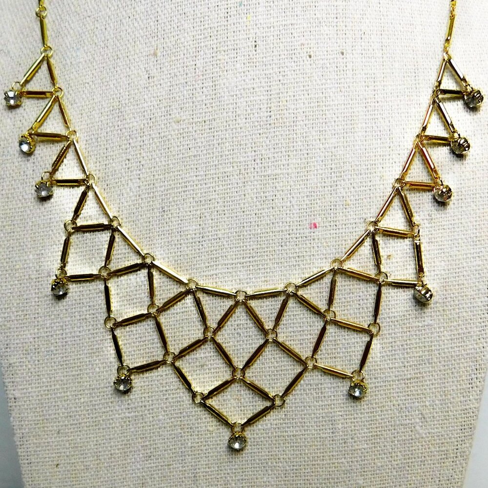 Nolan Miller 1999 Vintage "Gold Tone Trellis Necklace" With Box & Pamphlet 17"